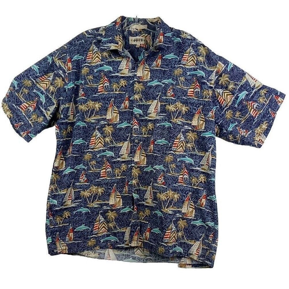 Campia Moda Men's Sz  L HawaiianShort Sleeve  Shirt Vintage Casual Bottom Up